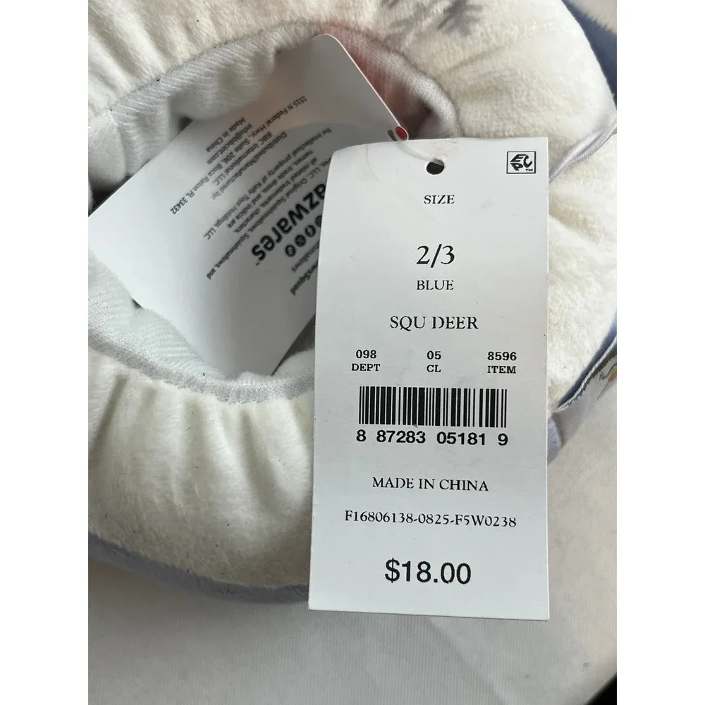 Squishmallows Squ Deer Blue Plush Slippers Kids Size 2/3 Iridescent Antlers NWT